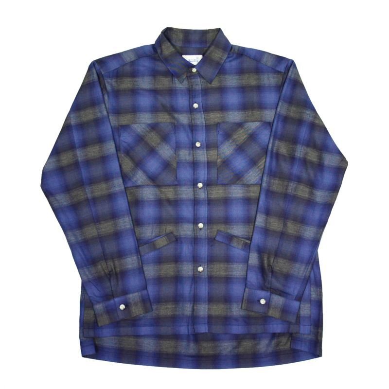 画像1: yotsuba - Cotton & Rayon Shadow Check Shirt [Blue]