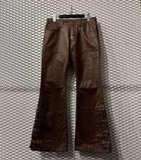 TORNADO MART - Lace-up Coating Flared Pants (Brown)