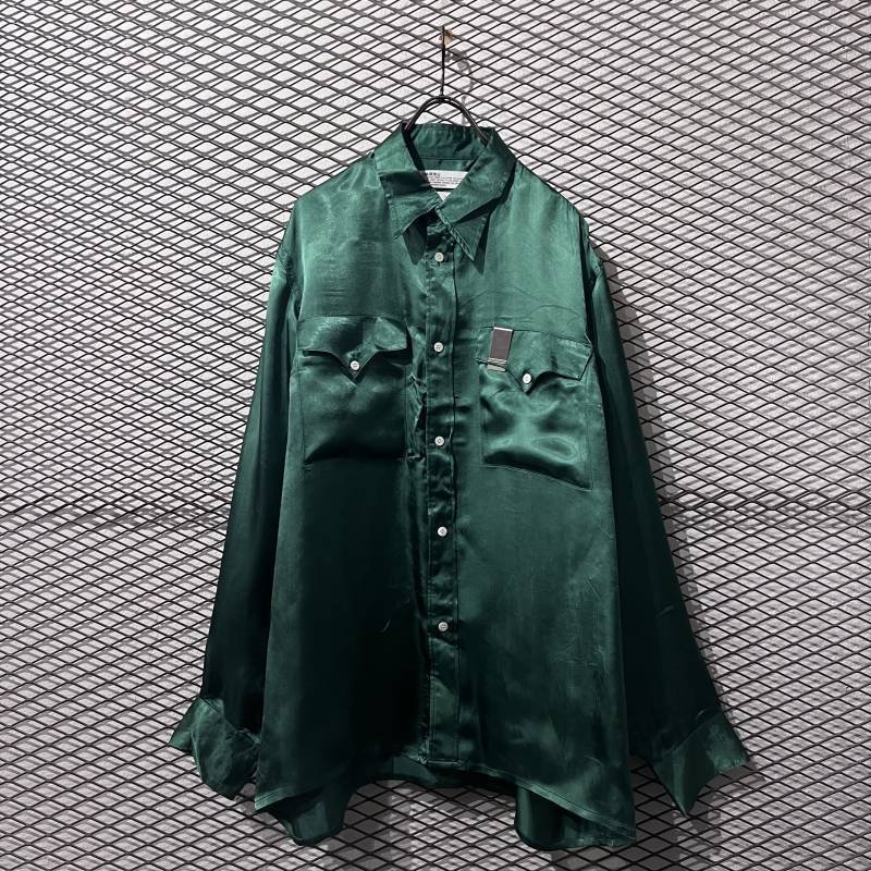 画像1: DAIRIKU - 21A/W Satin Over Shirt (Green)