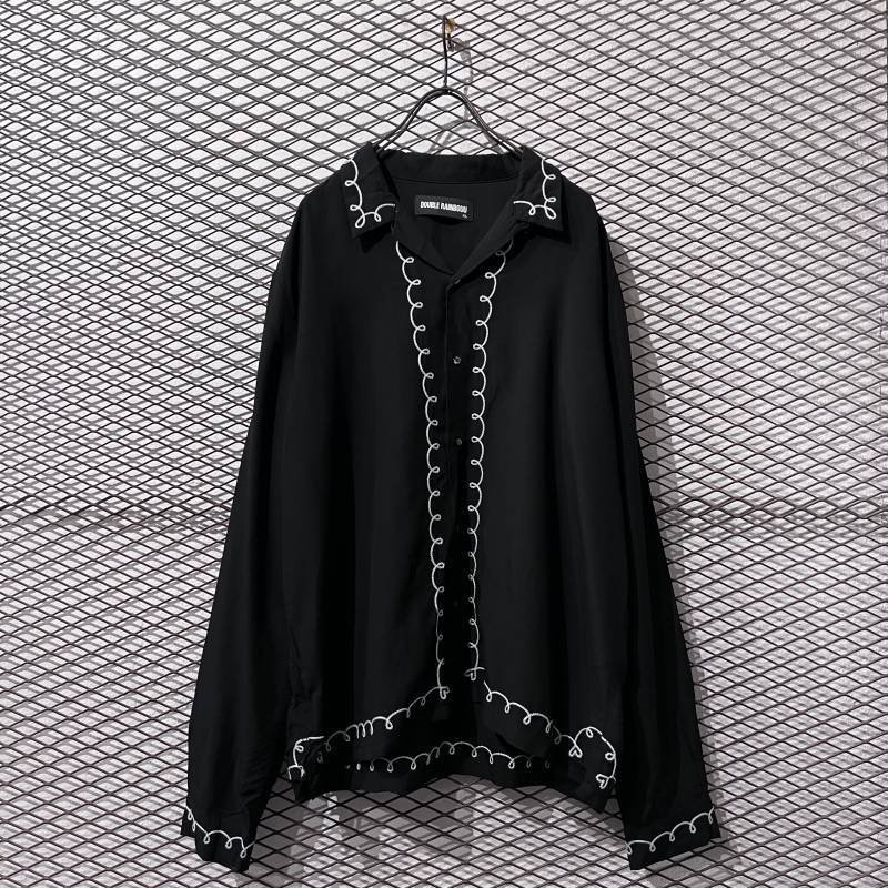 画像1: DOUBLE RAINBOUU - Embroidery Open Collar Rayon Shirt