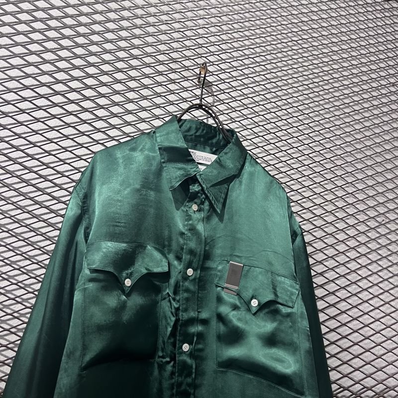 画像2: DAIRIKU - 21A/W Satin Over Shirt (Green)