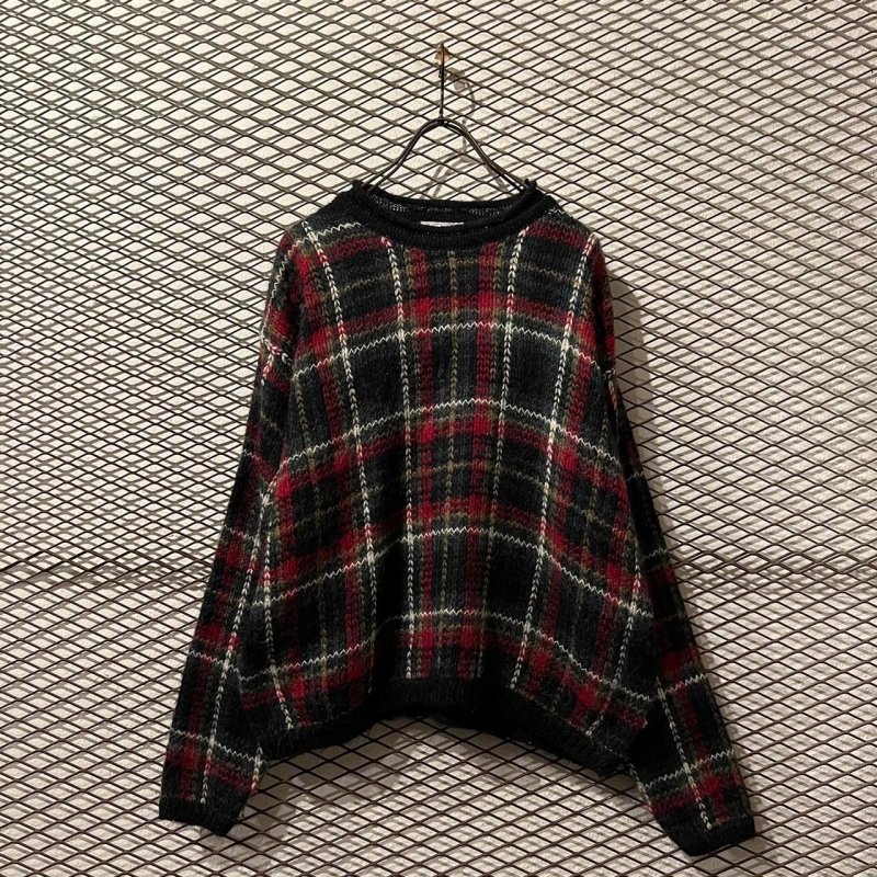 画像1: Used - Tartan Check Mohair Blend Knit