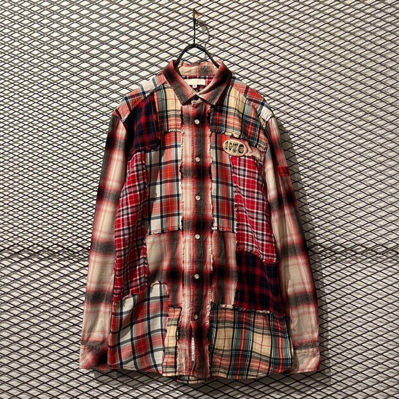 画像1: DIESEL - Crazy Pattern Patchwork Check Shirt