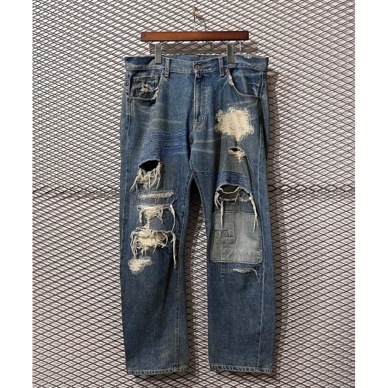 画像1: Whiz Limited - Damaged & Repaired Denim Pants