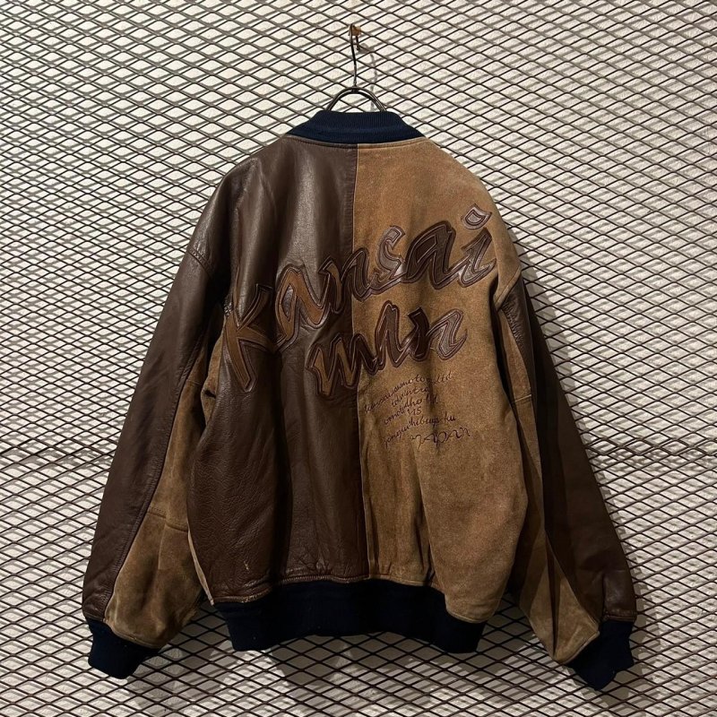 画像1: KANSAI MAN - 90's Cow Leather Switching Jacket