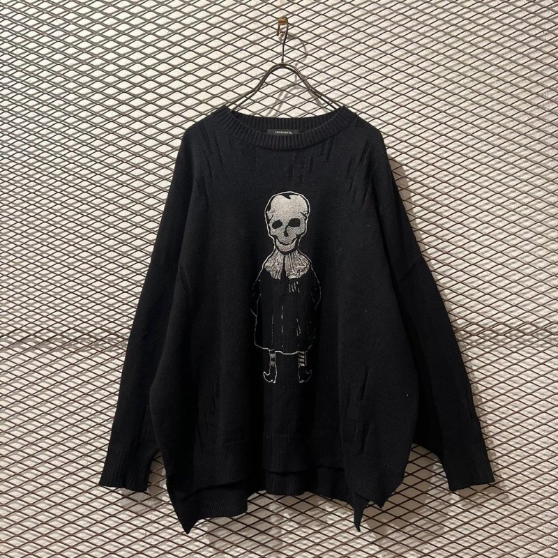 画像1: HYSTERICS - Skull Girl Embroidery Damage Knit