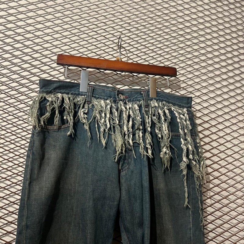 画像2: balance wear design - Fringe Docking Wide Denim Pants