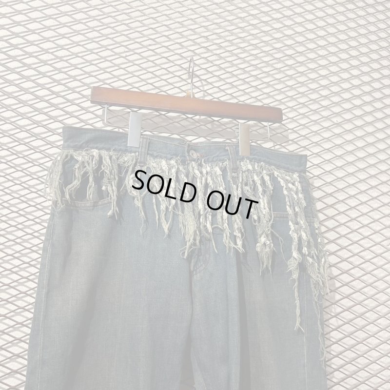 画像2: balance wear design - Fringe Docking Wide Denim Pants