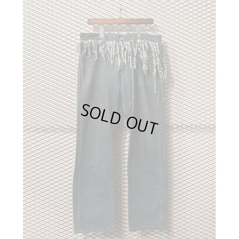 画像1: balance wear design - Fringe Docking Wide Denim Pants