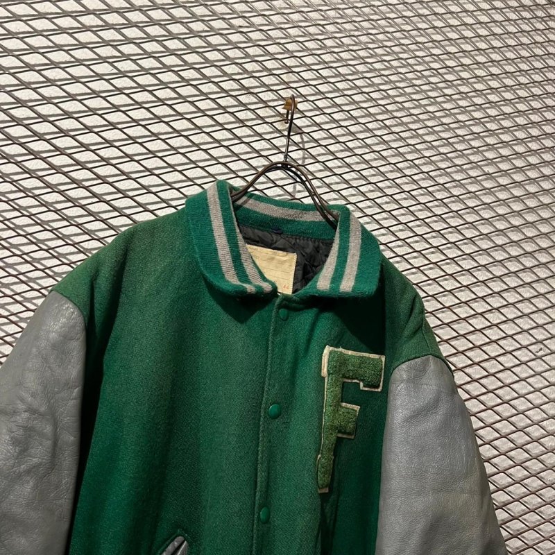 画像2: Used - "F" Leather Switching Stadium Jacket (BORO)