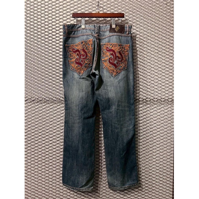画像1: Pelle Pelle - 00's Embroidered Wide Denim Pants