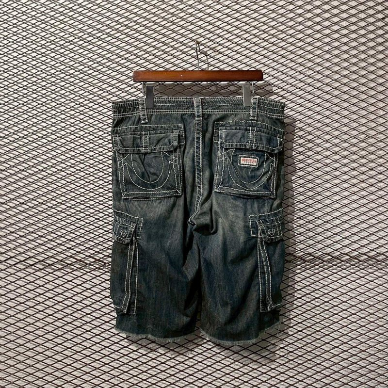 画像1: TRUE RELIGION - Thick Stitch Wide Denim Shorts