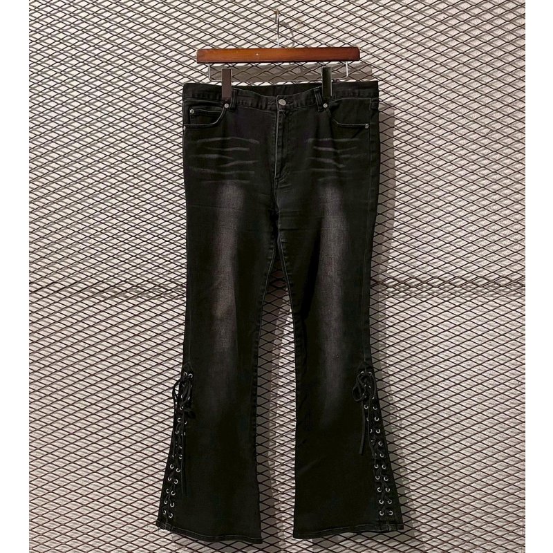 画像1: Used - Lace-up Flared Denim Pants