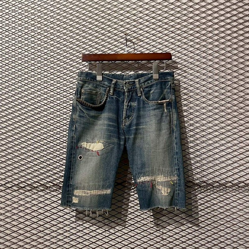 画像1: HYSTERIC GLAMOUR - Studded & Repaired Denim Shorts