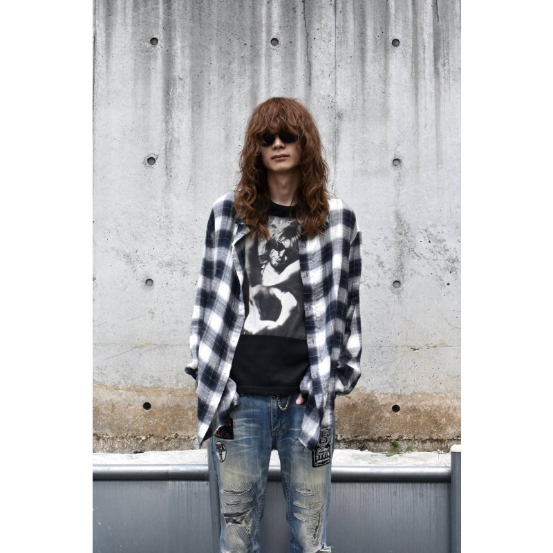 画像1: unknown - Frayed Ombre Check L/S Shirt