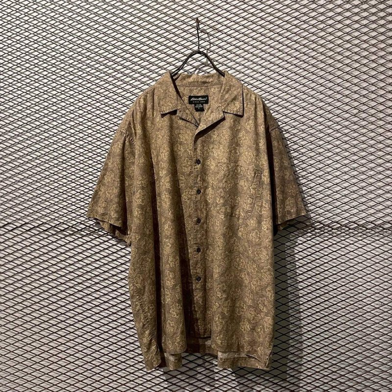 画像1: Eddie Bauer - Paisley Pattern Open Collar Linen S/S Shirt