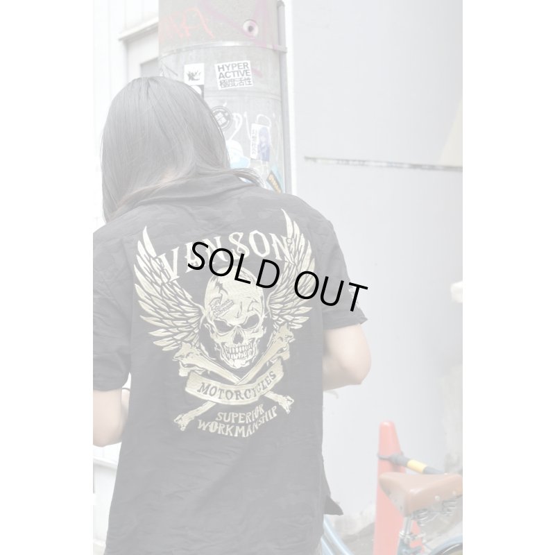 画像1: VANSON - Skull Embroidery Crinkled Polo Shirt