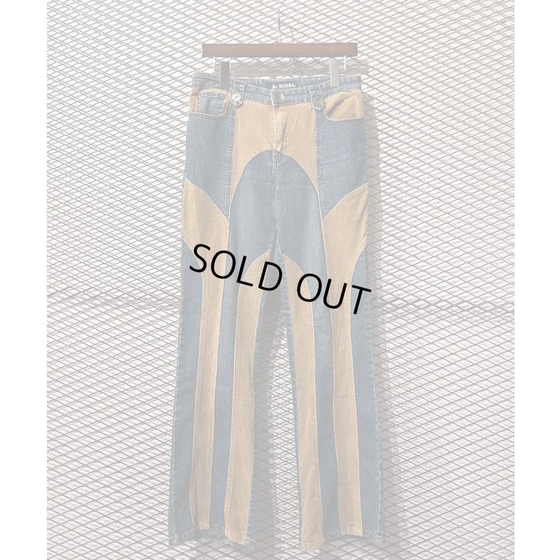 画像1: RIVAL - Switching Flared Denim Pants