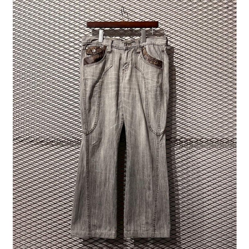 画像1: semantic design - Python Switching Flared Denim Pants