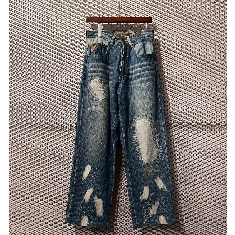 画像1: Akademiks - 00's Repaired＆Bleached Denim Pants