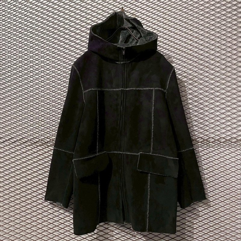 画像1: TORNADO MART - Fake Suede Hooded Mouton Coat