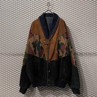 Vintage - Leather × Knit Shawl Collar Jacket