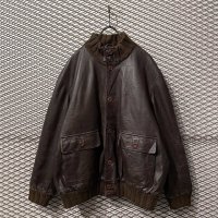 Vintage - Knit Switching High Neck Leather Jacket