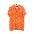 画像1: HARLEY-DAVIDSON - Red /Orange 総柄ファイヤーパターンオープンカラーシャツ (1)