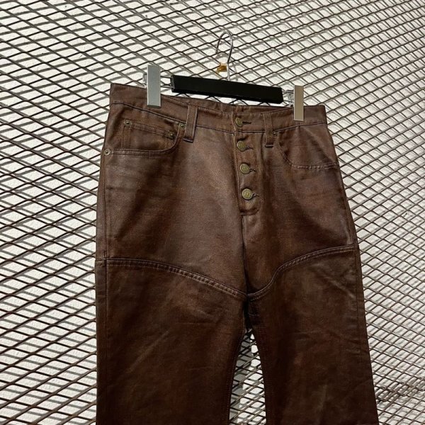 画像2: TORNADO MART - Lace-up Coating Flared Pants (Brown) (2)