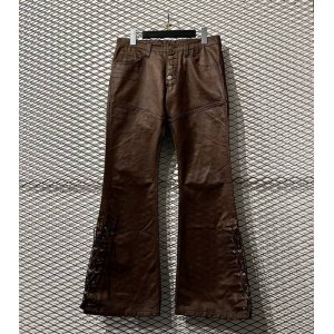 画像: TORNADO MART - Lace-up Coating Flared Pants (Brown)