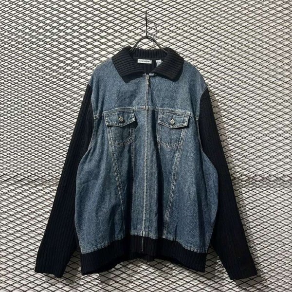 画像1: marsh landing - 90's Denim Switching Knit Jacket (1)