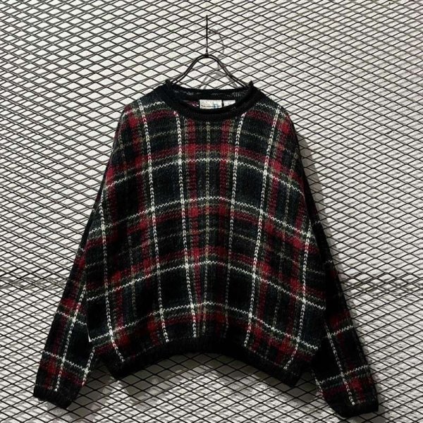 画像1: Used - Tartan Check Mohair Blend Knit (1)