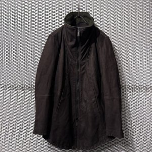 画像: EMPORIO ARMANI - Calf Leather Highneck Long Jacket