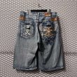 画像2: aka demilks - Leather Switching Embroidery Wide Denim Shorts (2)