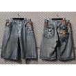 画像1: aka demilks - Leather Switching Embroidery Wide Denim Shorts (1)