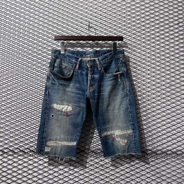 画像1: HYSTERIC GLAMOUR - Studded & Repaired Denim Shorts (1)