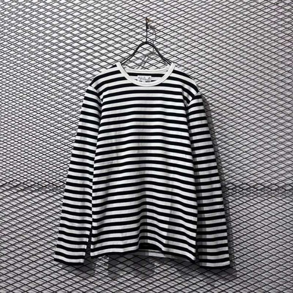 画像1: agnes b. - Border L/S Tee ( Black × White ) (1)