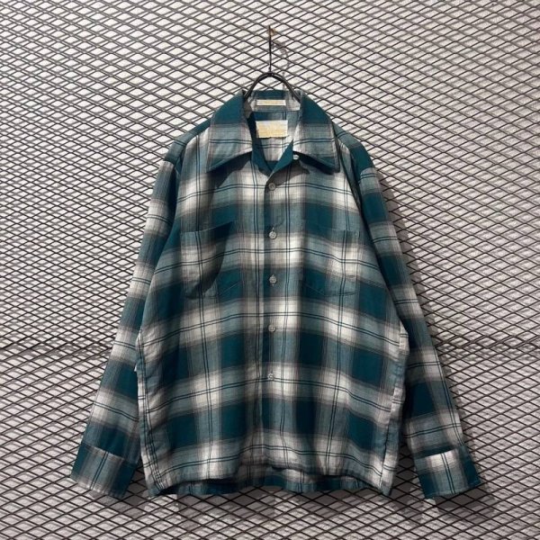 画像1: Sears - 70's Ombre Check Open Collar Shirt (1)