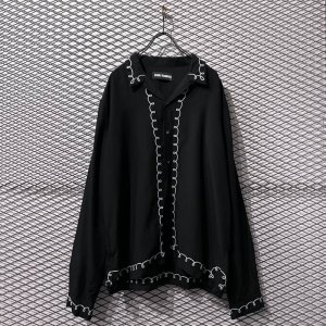 画像: DOUBLE RAINBOUU - Embroidery Open Collar Rayon Shirt