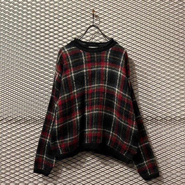 画像1: Used - Tartan Check Mohair Blend Knit (1)