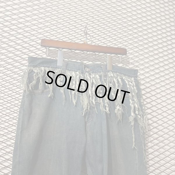 画像2: balance wear design - Fringe Docking Wide Denim Pants (2)