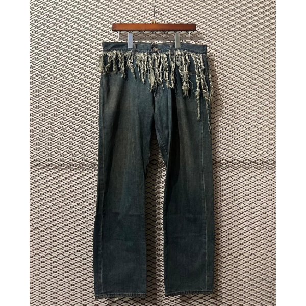 画像1: balance wear design - Fringe Docking Wide Denim Pants (1)