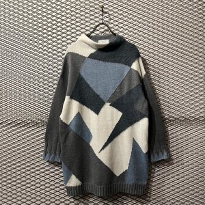 画像: SUPER LADY by KANSAI YAMAMOTO - Geometric Pattern Mockneck Long Knit