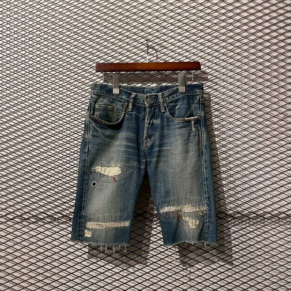 画像1: HYSTERIC GLAMOUR - Studded & Repaired Denim Shorts (1)