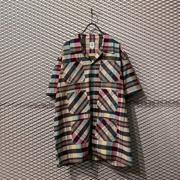 画像1: South2 West8 - 6 Pocket Madras Check Open Collar Shirt (1)