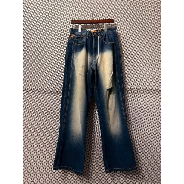 画像1: akademiks - 00's Hard Bleach Damage Denim Pants (1)