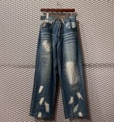 画像: Akademiks - 00's Repaired＆Bleached Denim Pants